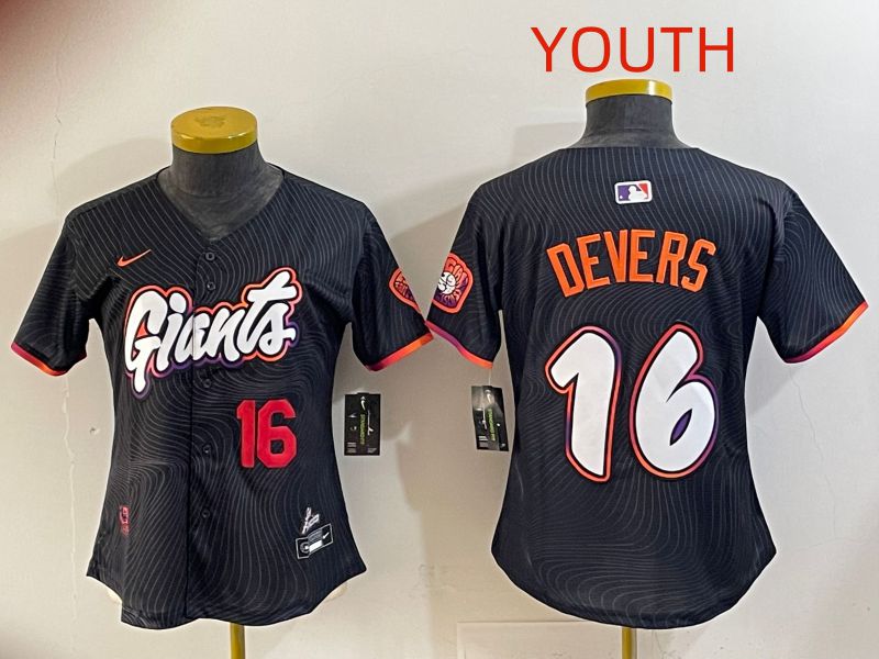 Youth 2025 San Francisco Giants #16 Devers Black Joint Name Nike MLB Jersey style 09->youth mlb jersey->Youth Jersey